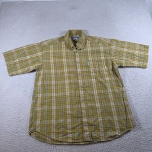 Columbia Yellow White Blue Plaid Short Sleeve Button Down Shirt Large Cotton
